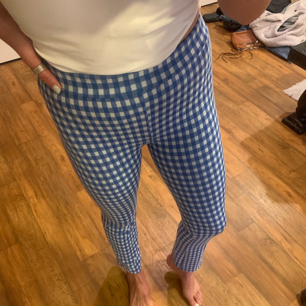 Blue plaid pants
